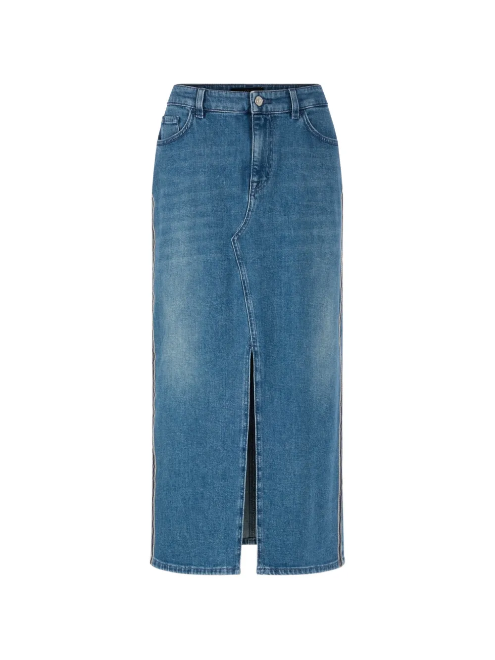 MARCCAIN front-slit logo-patch midi skirt Blauw