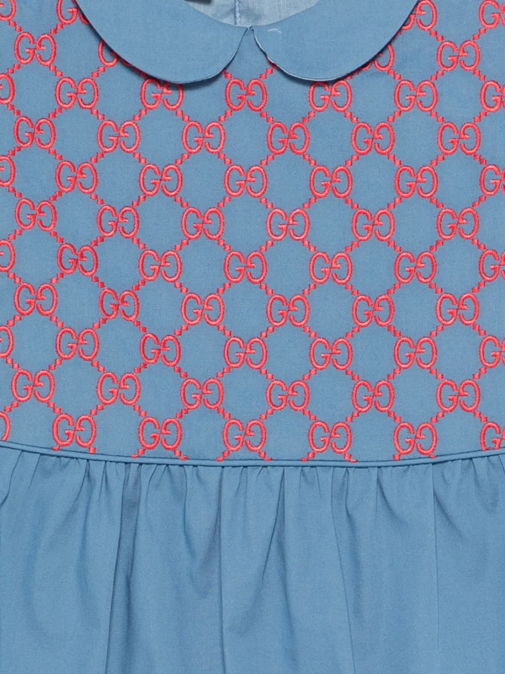  Gucci Kids Embroidered Collared Dress - Blue 