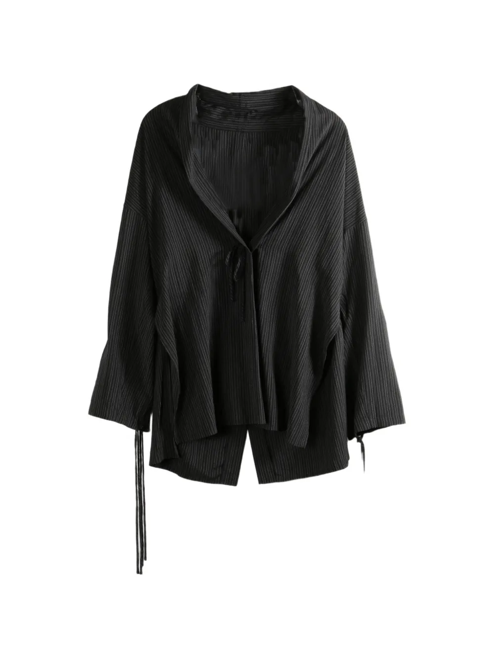 Yohji Yamamoto pinstripe-pattern tie-fastening shirt - Nero