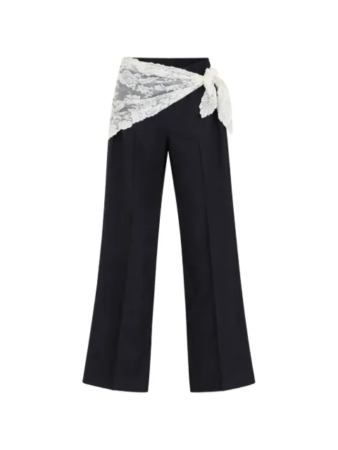 Sea lace-trim pleated trousers