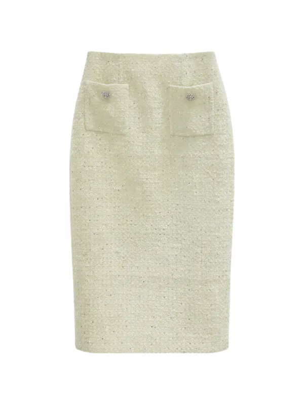 Self-Portrait Boucle Pocket Skirt in White