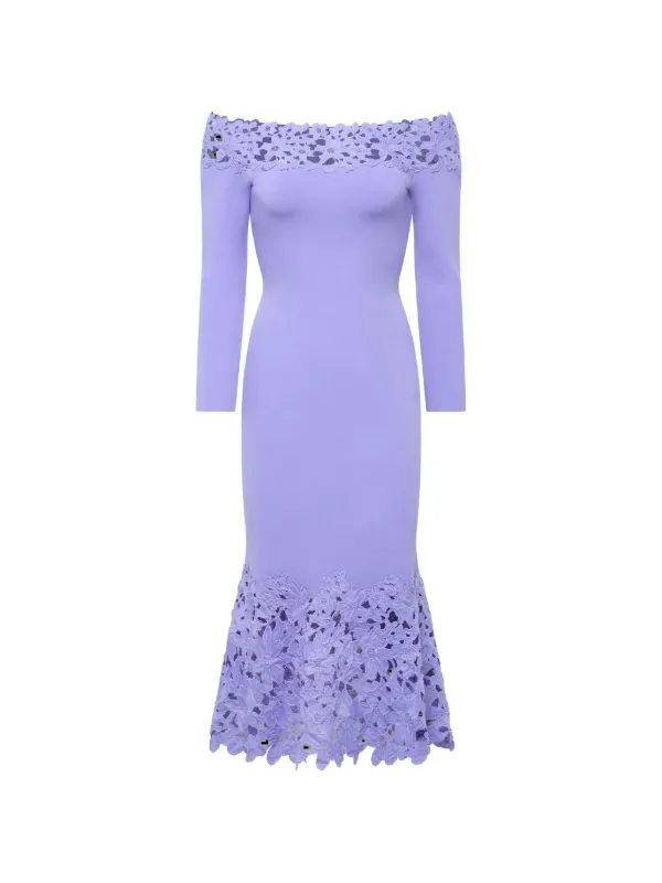 Theia Sia Lace Trim Knit Midi Dress - Deep Periwinkle
