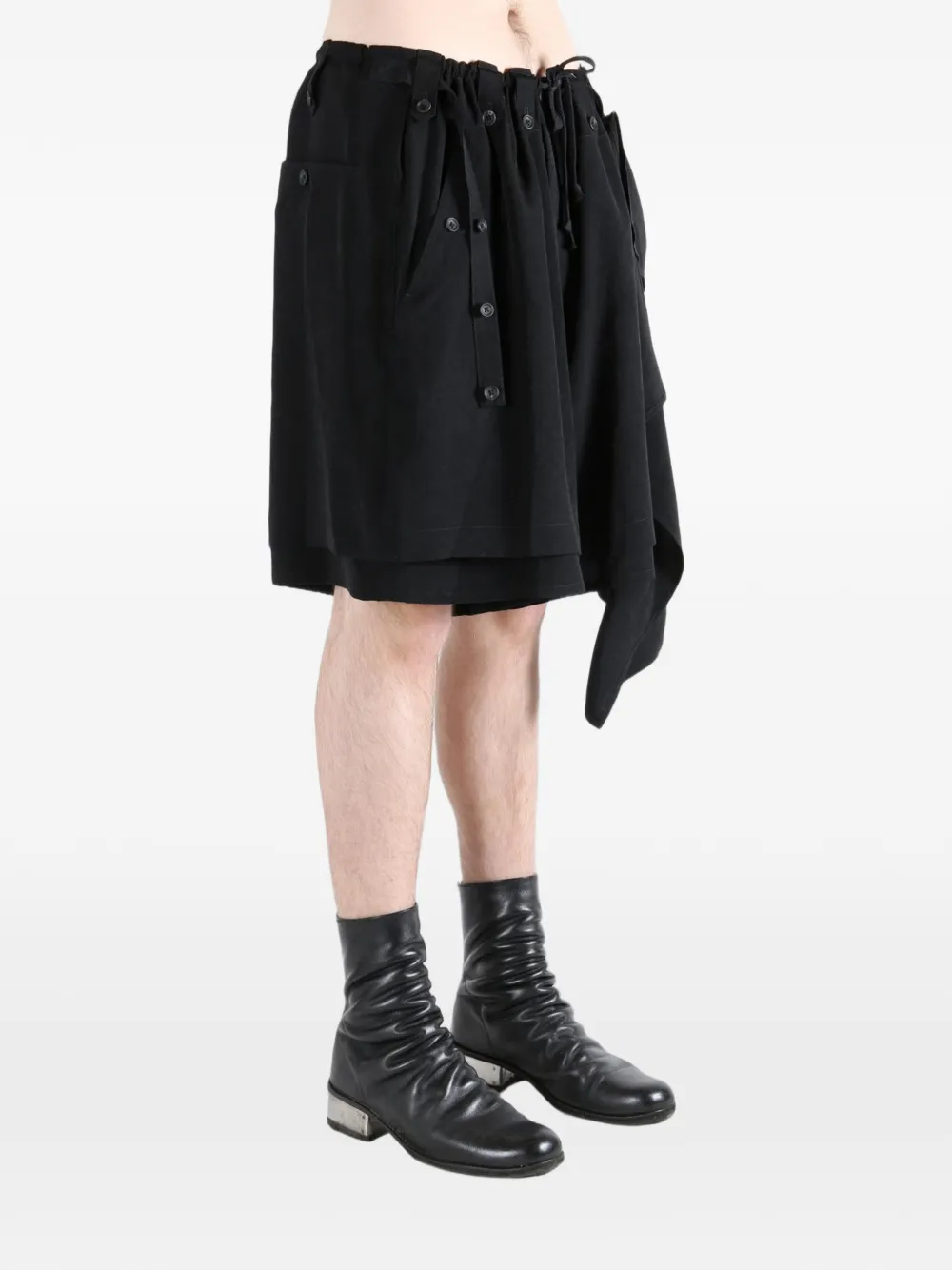 Yohji Yamamoto Button Draped Shorts - Black 