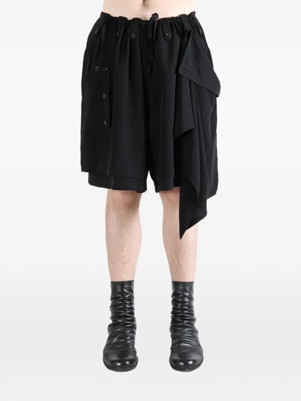  Yohji Yamamoto Button Draped Shorts - Black 