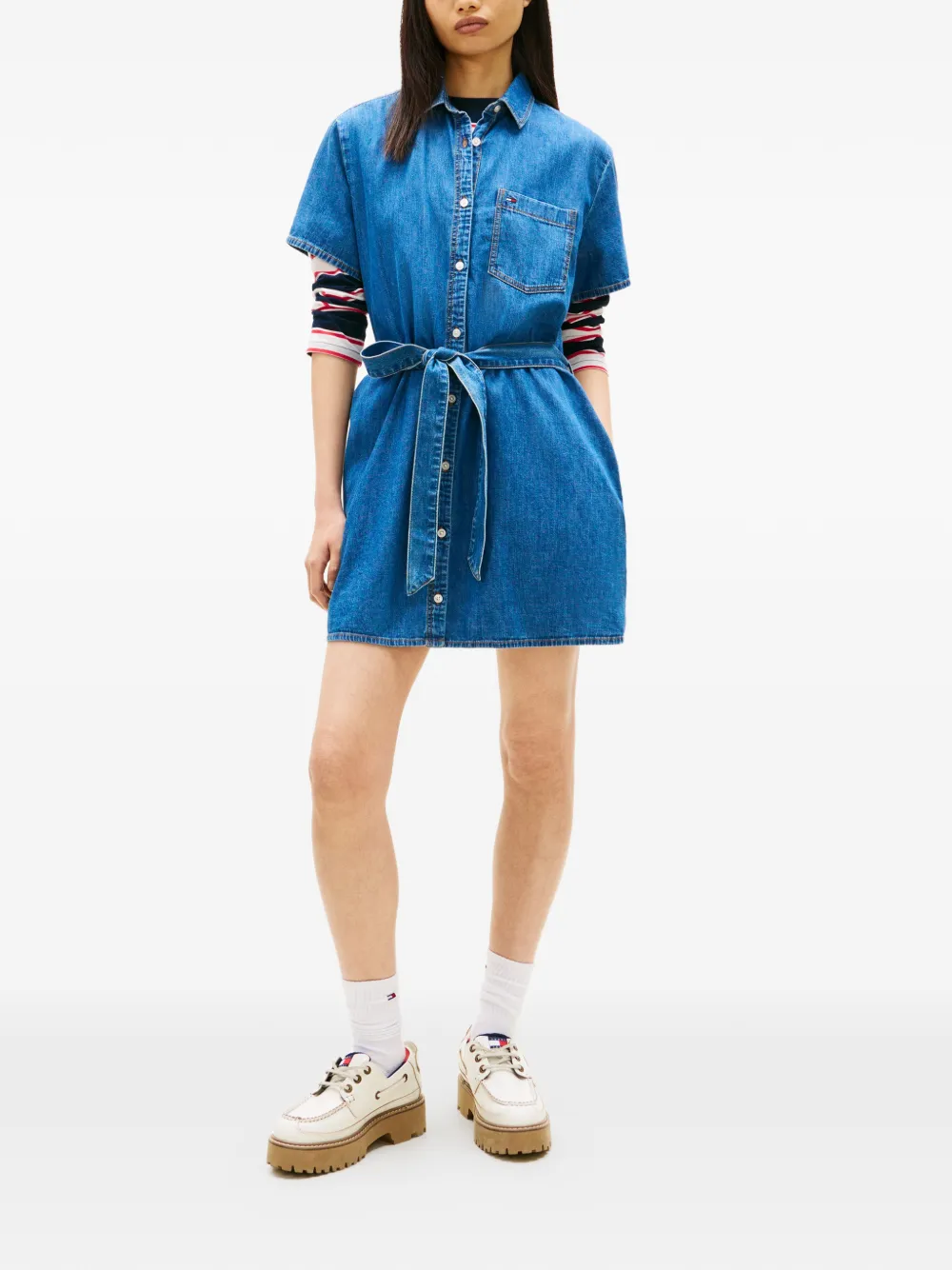 Tommy Hilfiger Denim jurk met gestrikte taille Blauw
