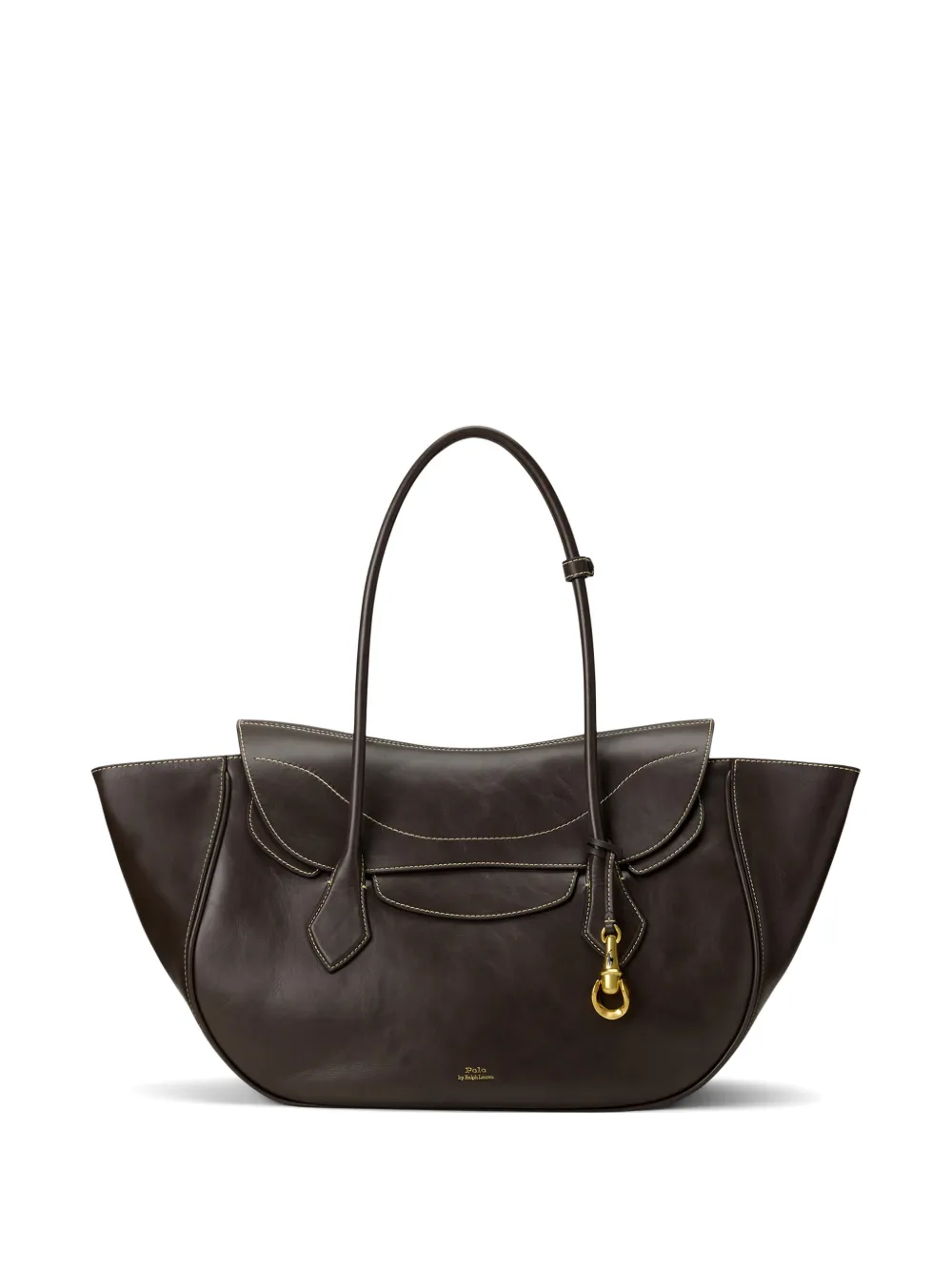 Polo Ralph Lauren Borsa tote in pelle con cuciture a contrasto - Marrone