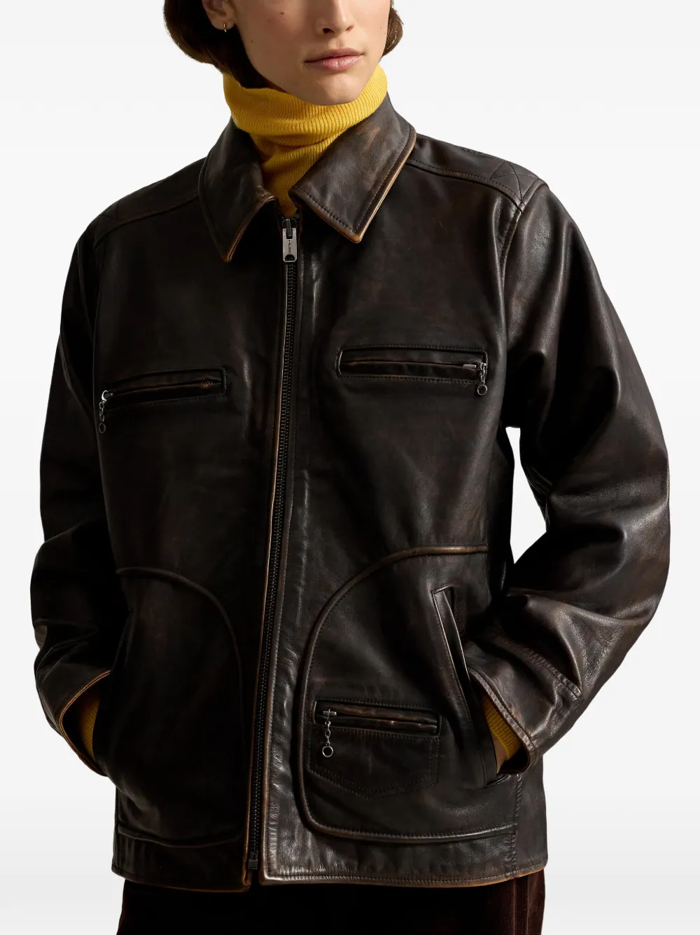 Polo Ralph Lauren Leren bikerjack Bruin