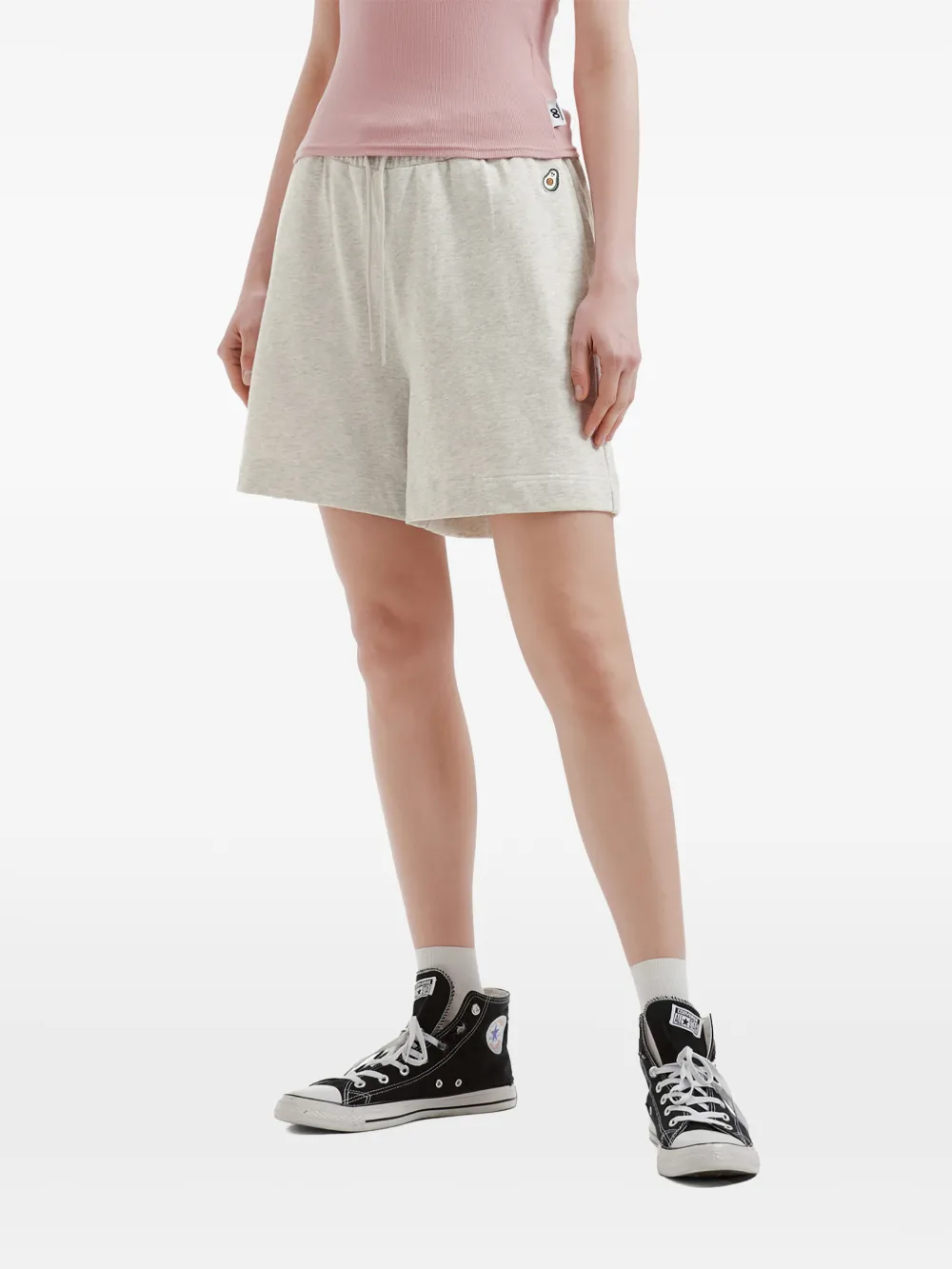  Chocoolate Drawstring-waist Emblem-detail Shorts - Grey 