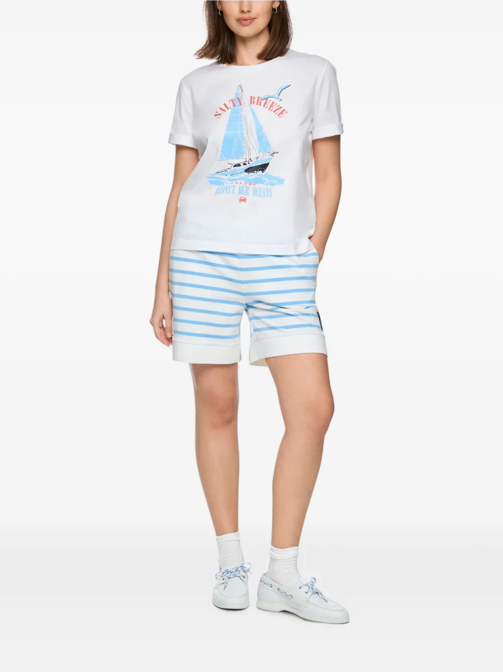 MARCCAIN T-shirt met opgerolde manchetten en grafische print Wit