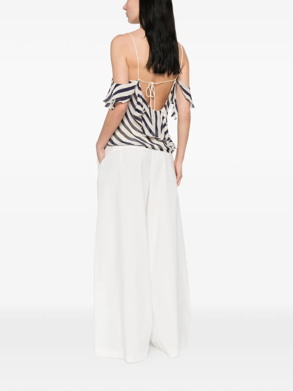  Self-portrait Striped Ruffled Top - Neutrals 