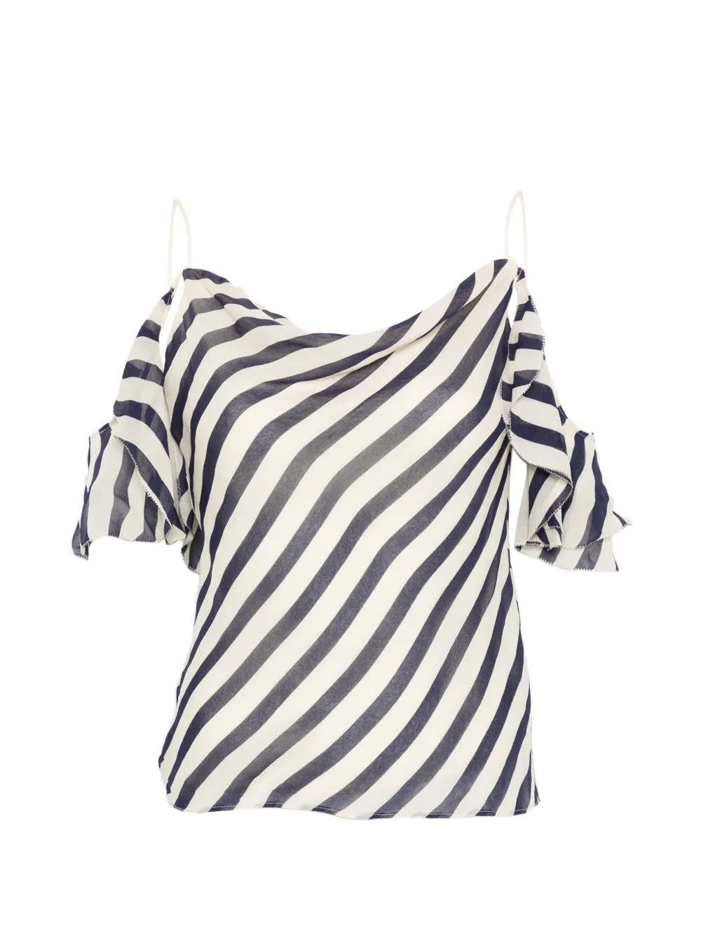 Self-Portrait striped ruffled top - Nude