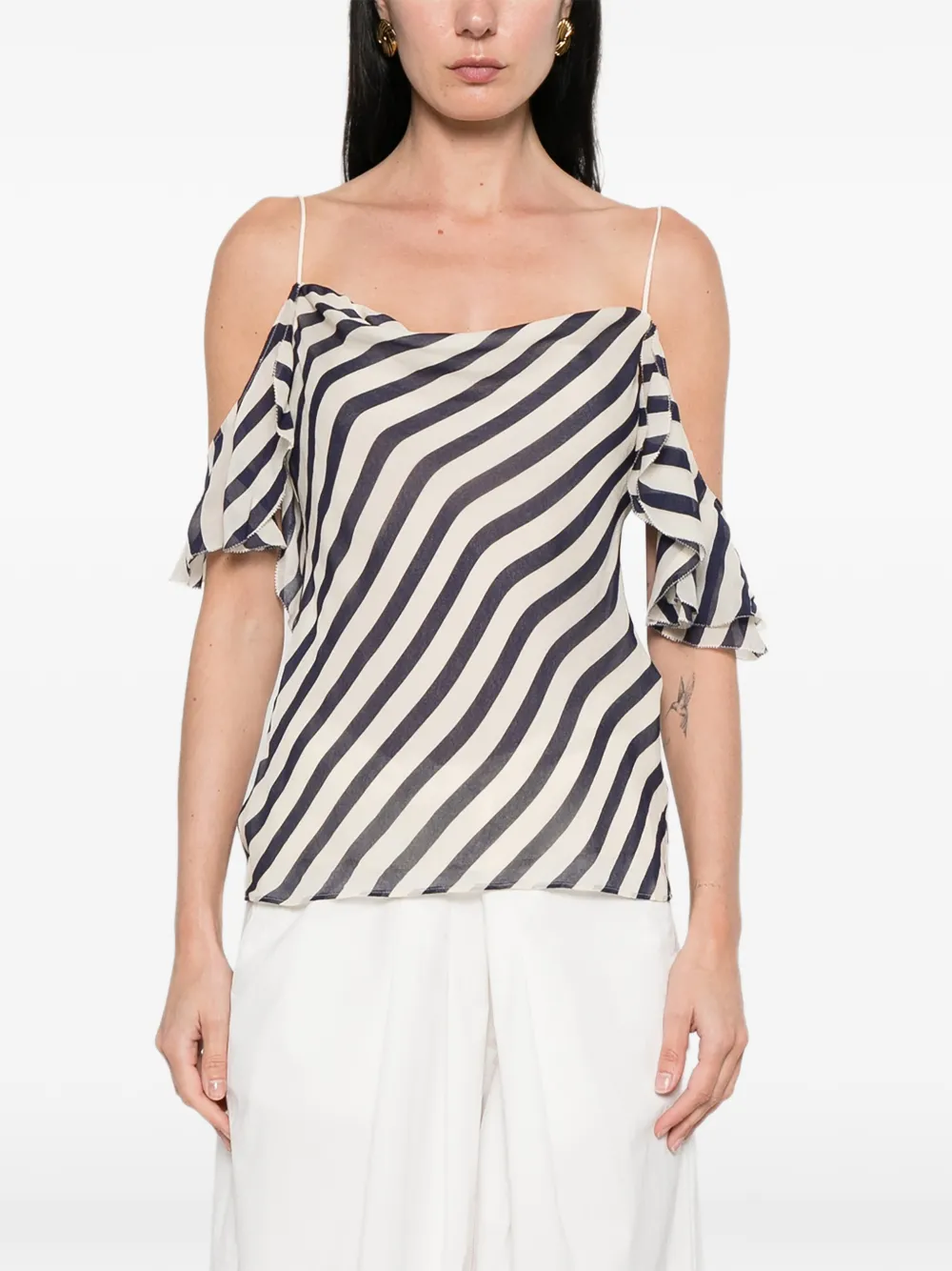  Self-portrait Striped Ruffled Top - Neutrals 