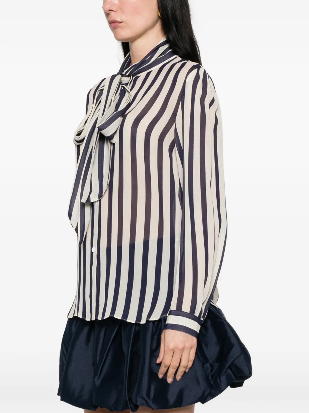  Self-portrait Striped Neck-tie Blouse - Blue 