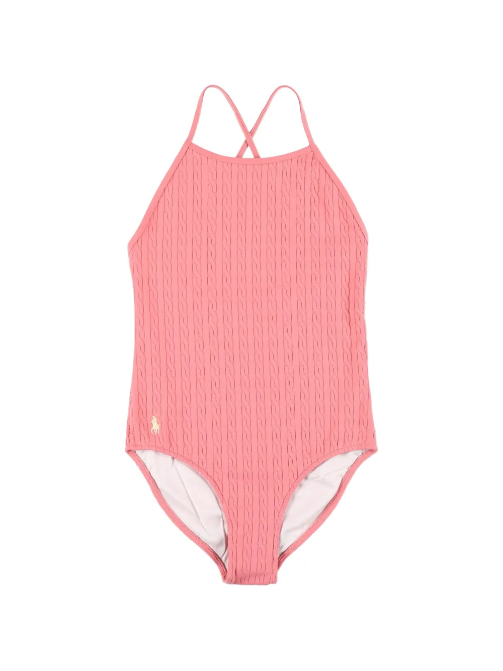POLO RALPH LAUREN KIDS cable-knit cross-strap swimsuit - Rosa