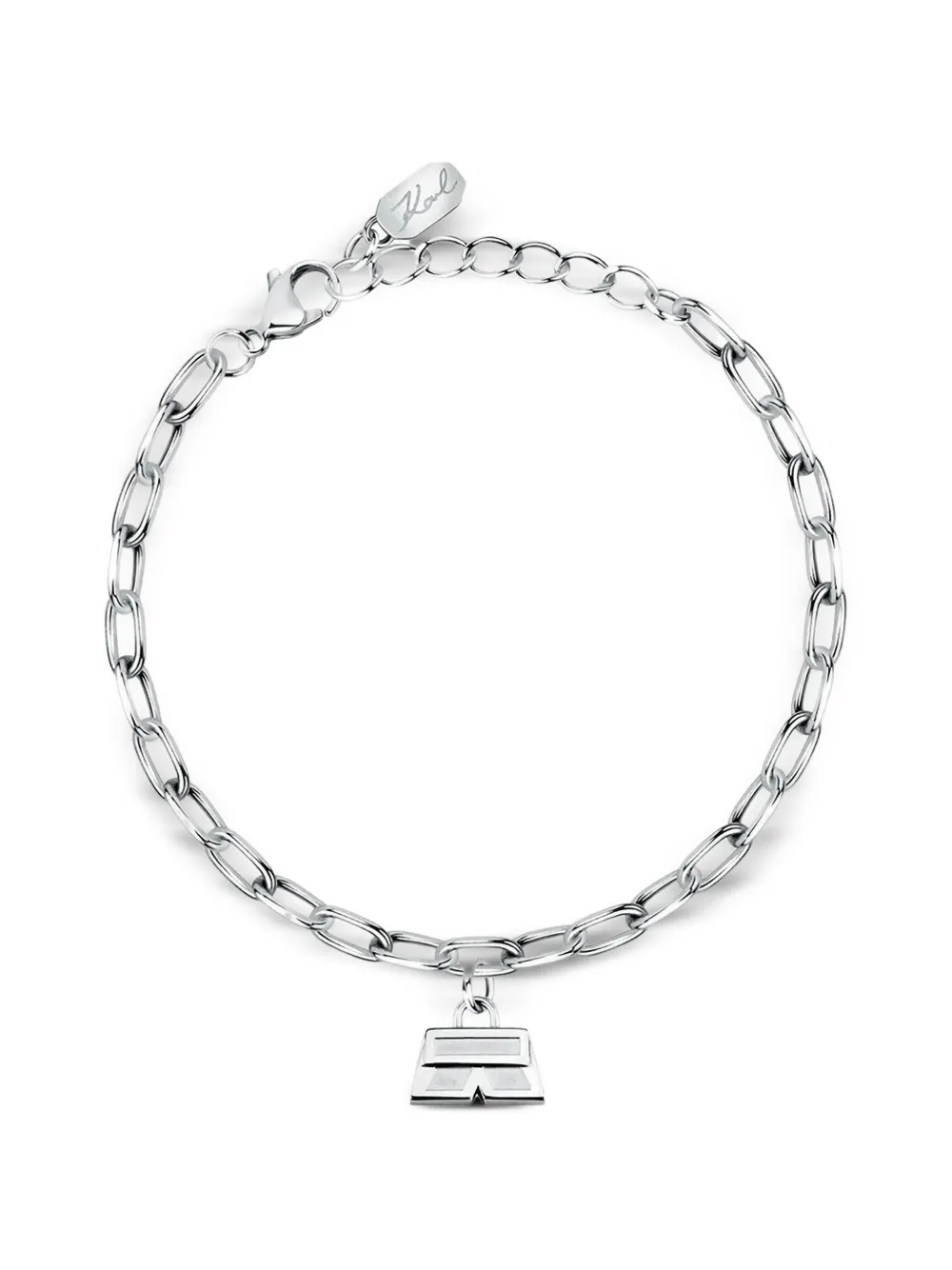 Karl Lagerfeld logo-pendant cable-link bracelet - Argento