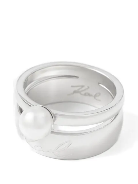 Karl Lagerfeld logo-engraved pearl ring