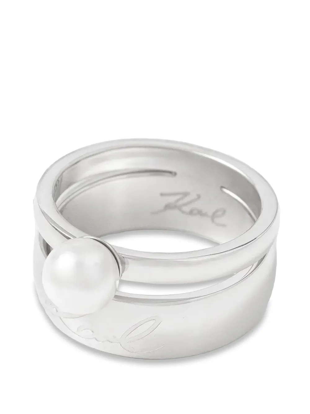 Karl Lagerfeld logo-engraved pearl ring - Silber