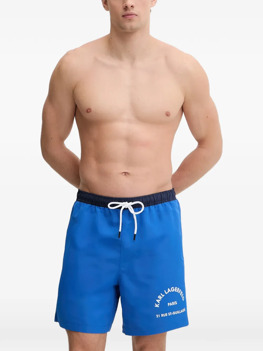Karl Lagerfeld logo-print drawstring swim shorts - Blu