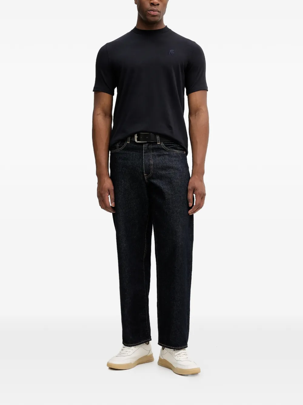 Karl Lagerfeld logo-embroidered T-shirt Zwart