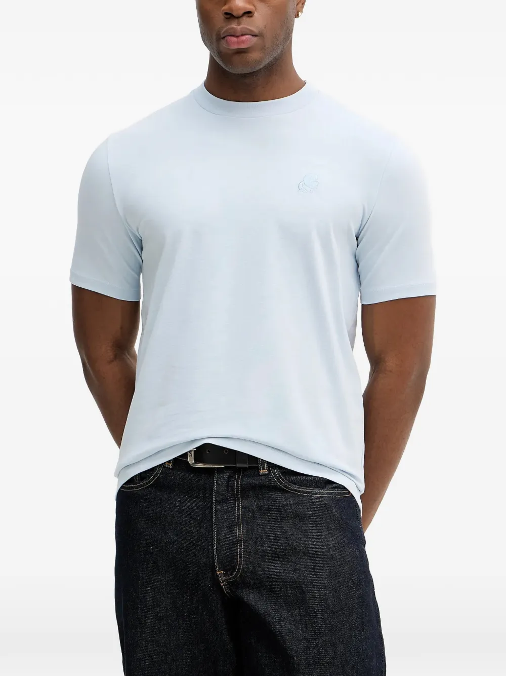 Karl Lagerfeld logo-embroidered T-shirt - Blu