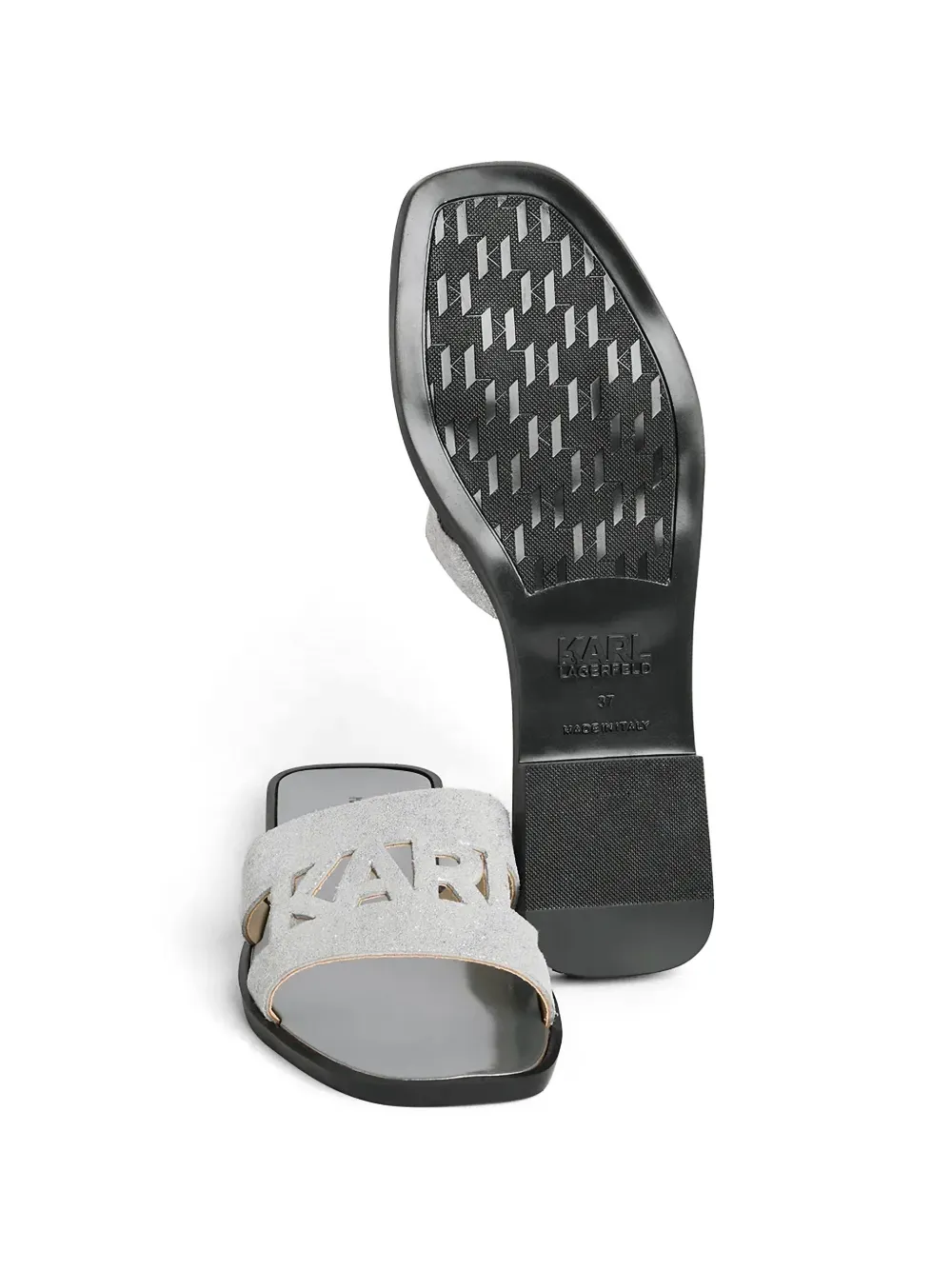Karl Lagerfeld glitter-effect slides Zilver
