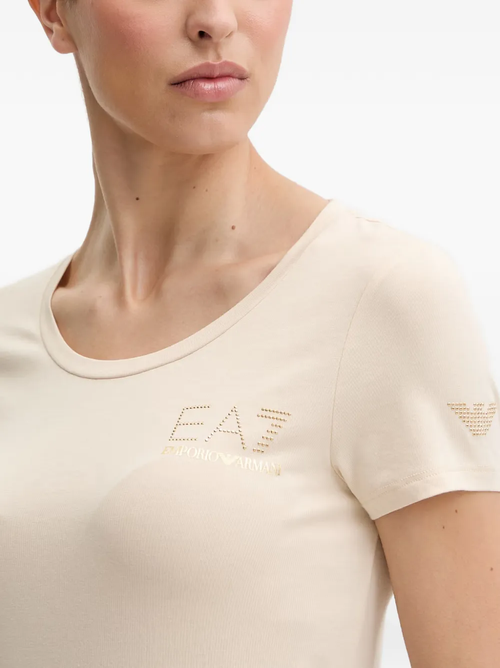 Ea7 Emporio Armani T-shirt met logo van stras Beige