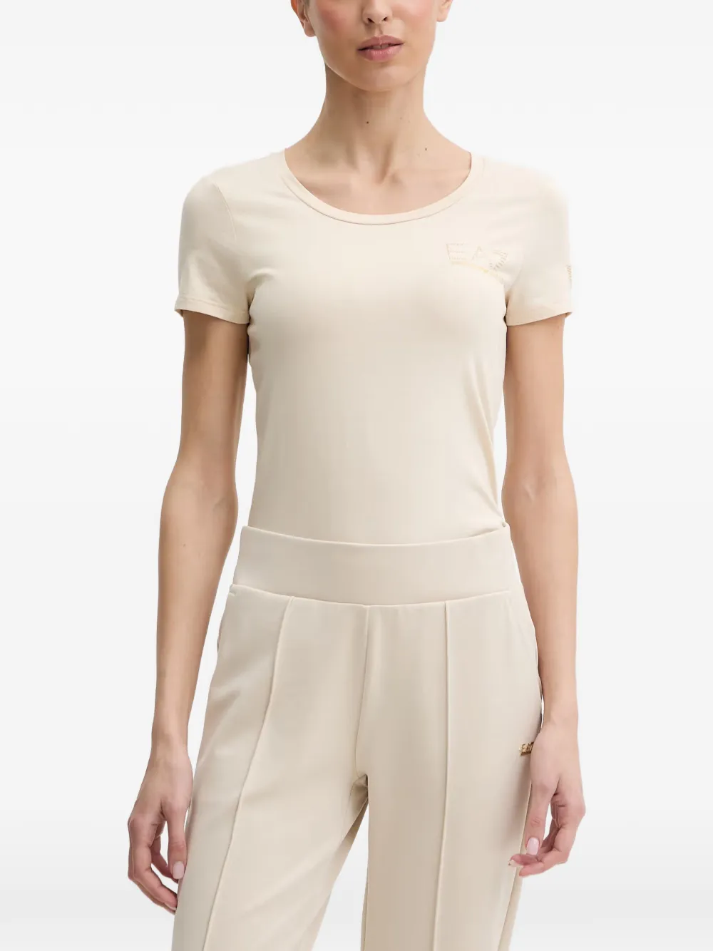 Ea7 Emporio Armani T-shirt met logo van stras Beige