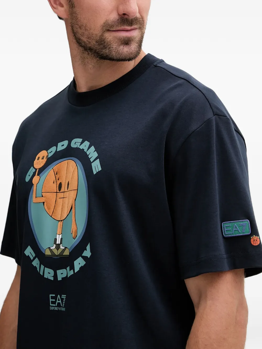 Ea7 Emporio Armani graphic-print cotton T-shirt Blauw