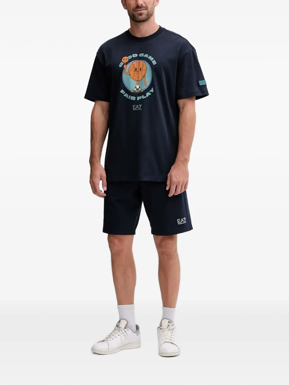 Ea7 Emporio Armani graphic-print cotton T-shirt Blauw