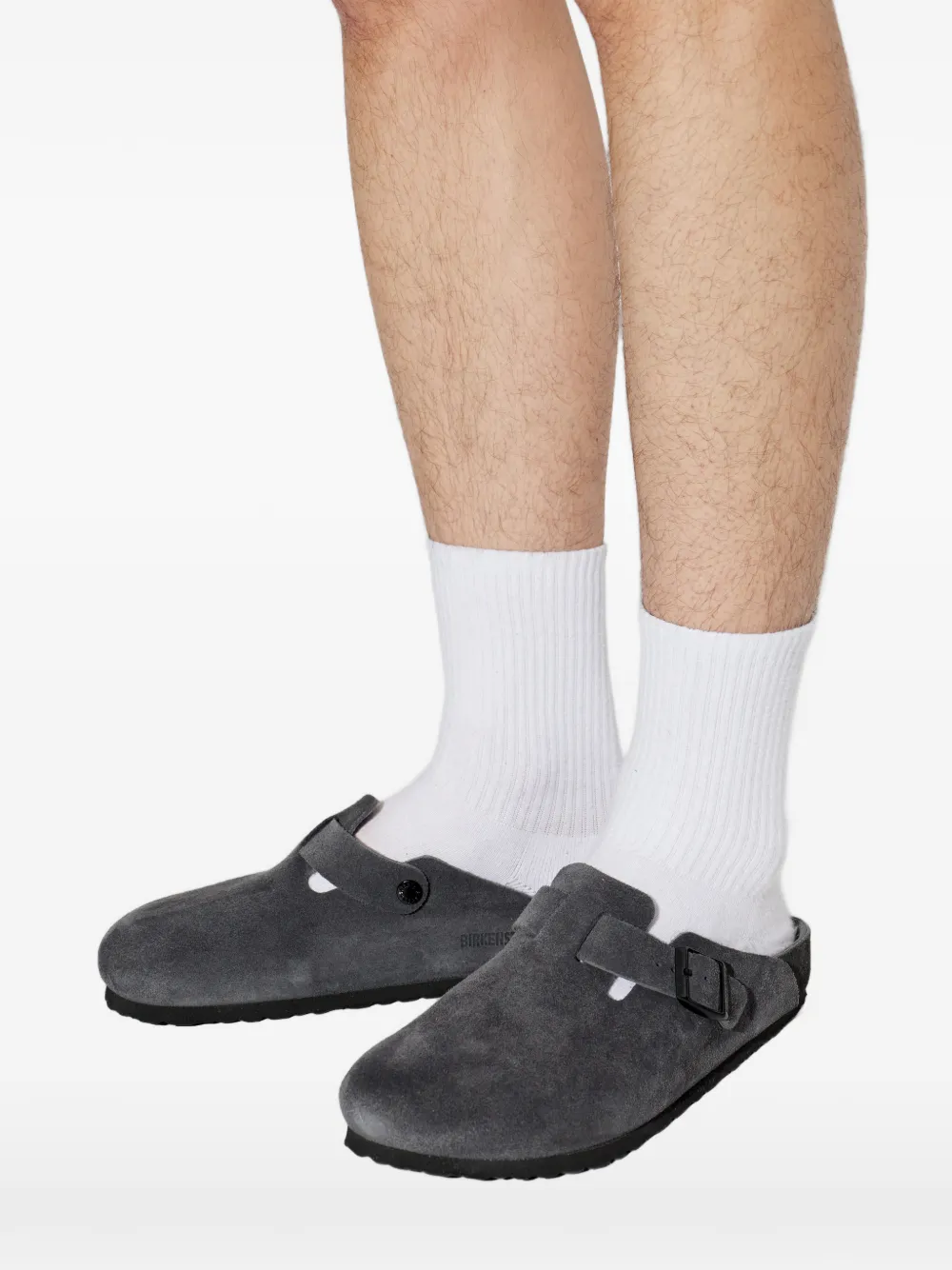 Birkenstock Boston klompen met gespbandje Grijs