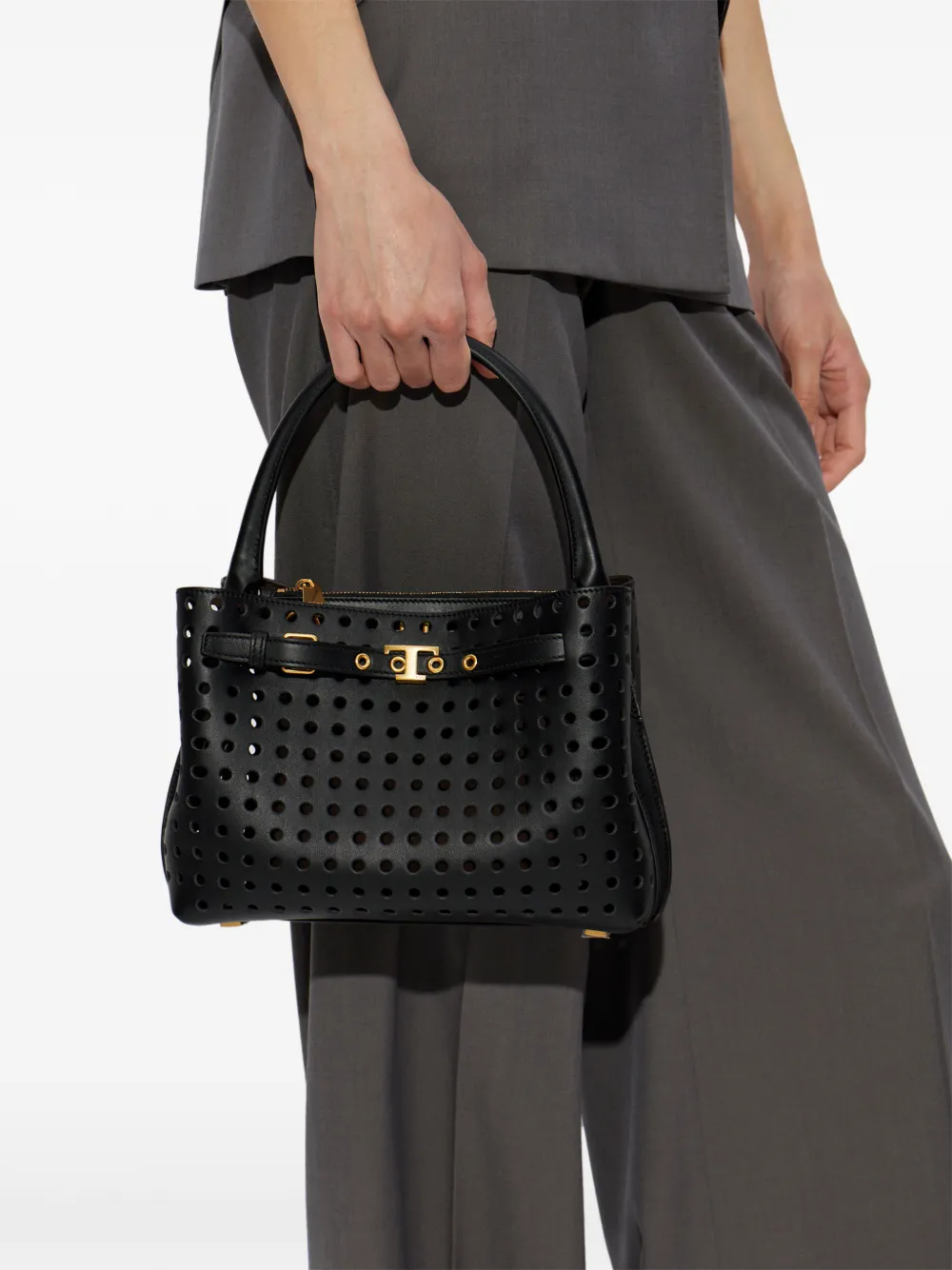 Tod's Geperforeerde leren shopper met gesp Zwart