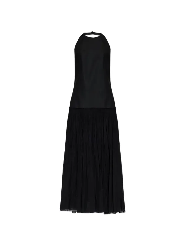 Róhe Halterneck Pleated Maxi Dress in Black