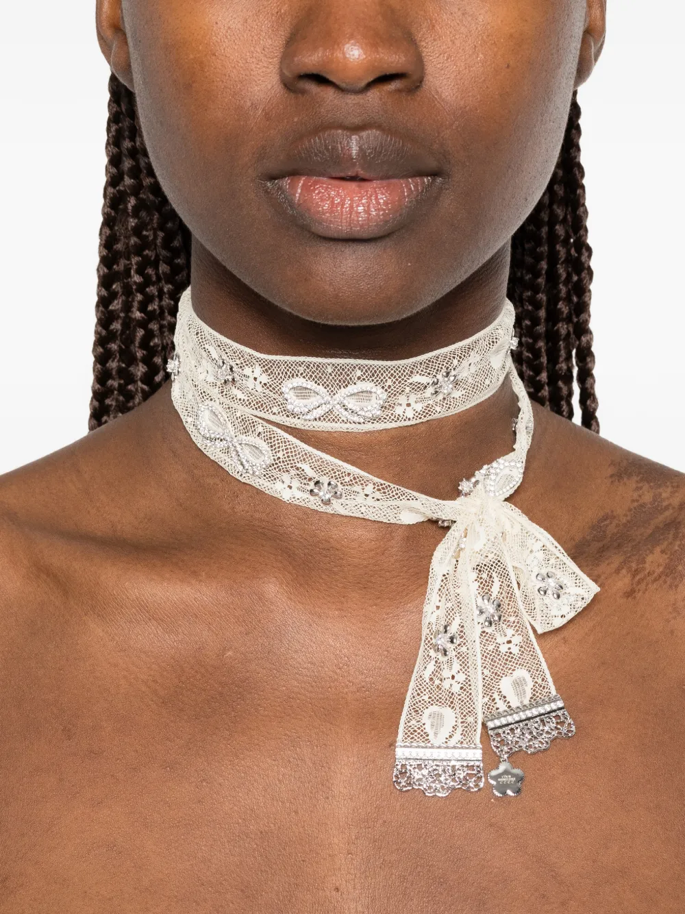 SHUSHU/TONG x Yvmin crystal-embellished Lace Necklace | Neutrals