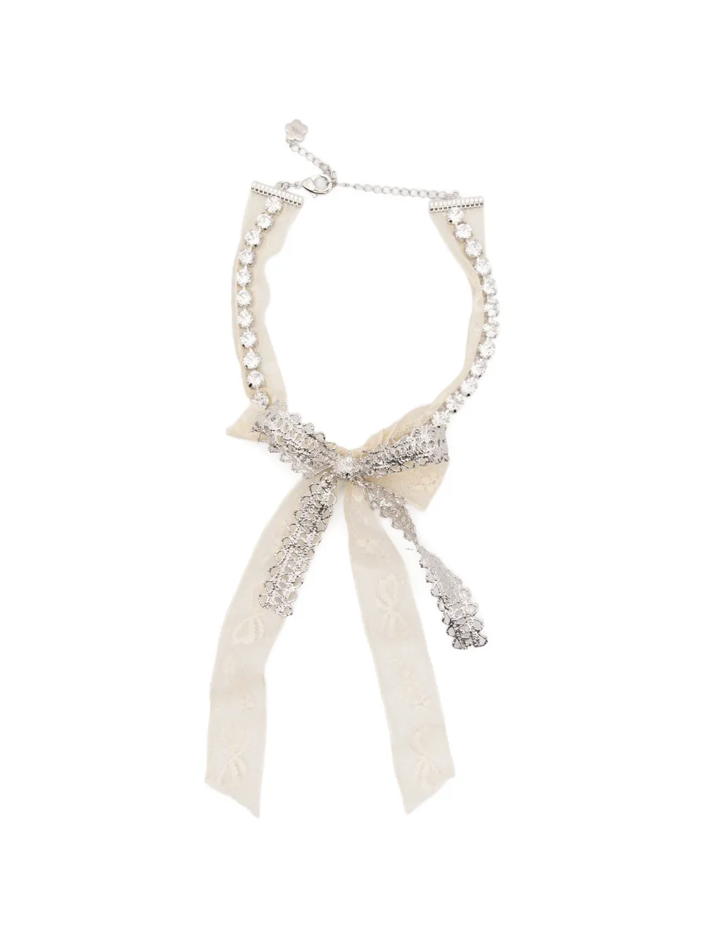 SHUSHU/TONG x Ymin lace-bow crystal-embellished necklace - Argento
