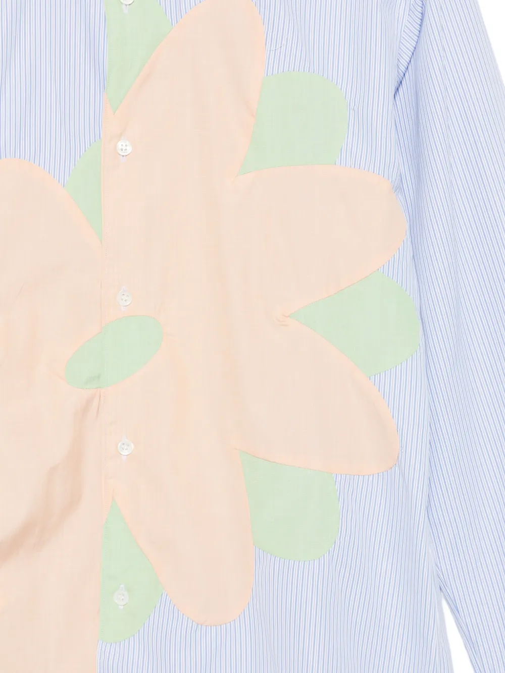 Comme Des Garçons Shirt Gestreept overhemd met bloemapplicatie Blauw