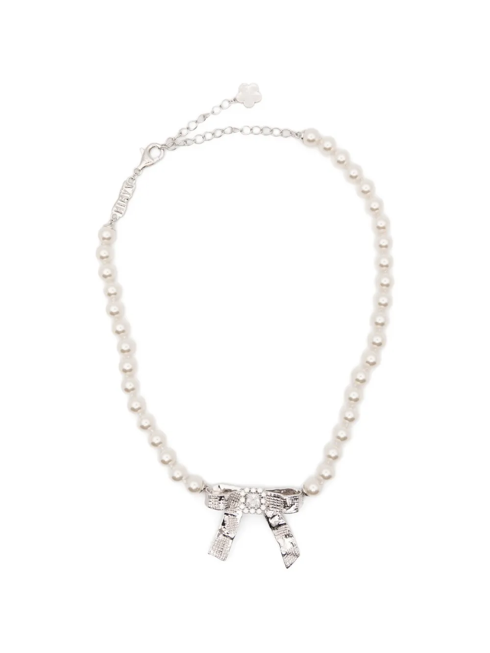 SHUSHU/TONG x YVMIN Teen Foil Bow pearl embellished necklace - Argento