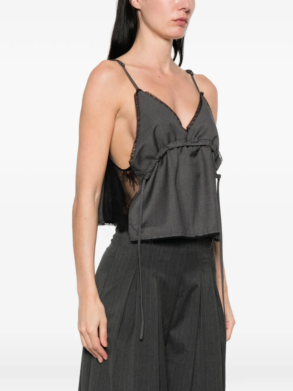  La Piscine Lace-trim Top - Grey 