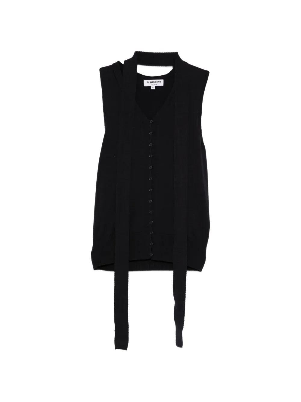 La Piscine V-neck tie knit vest - Nero