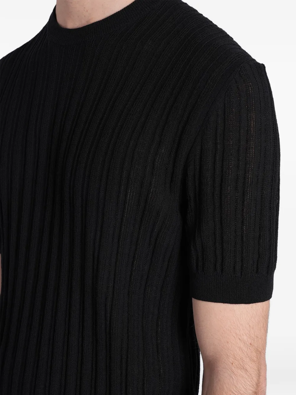 Low Brand K221 ribgebreid T-shirt Zwart