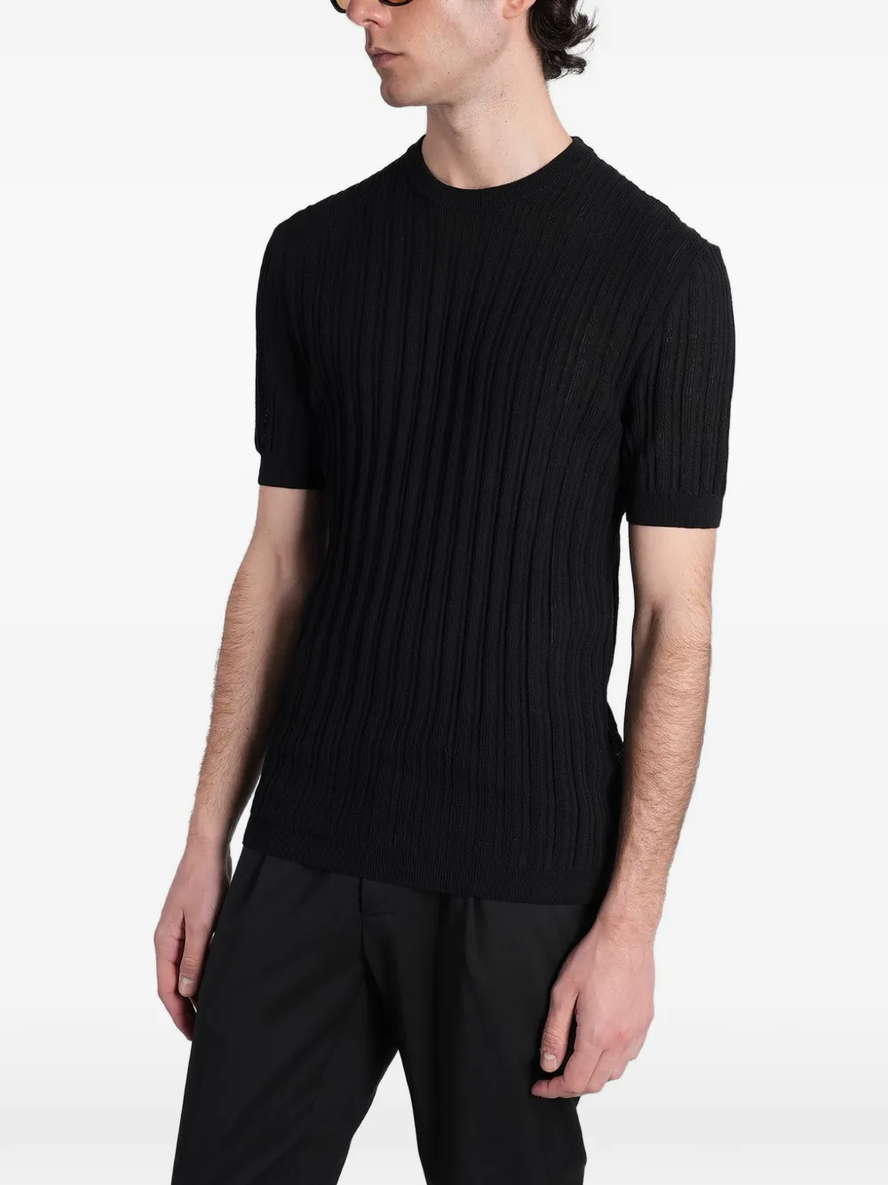Low Brand K221 ribgebreid T-shirt Zwart
