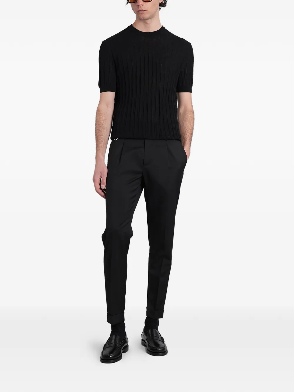 Low Brand K221 ribgebreid T-shirt Zwart
