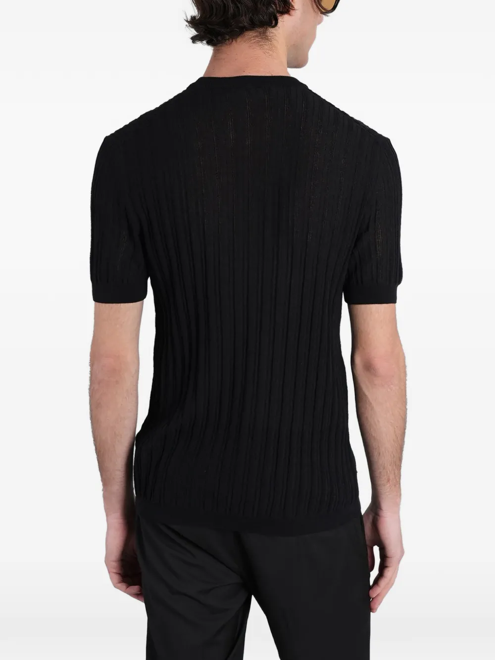 Low Brand K221 ribgebreid T-shirt Zwart