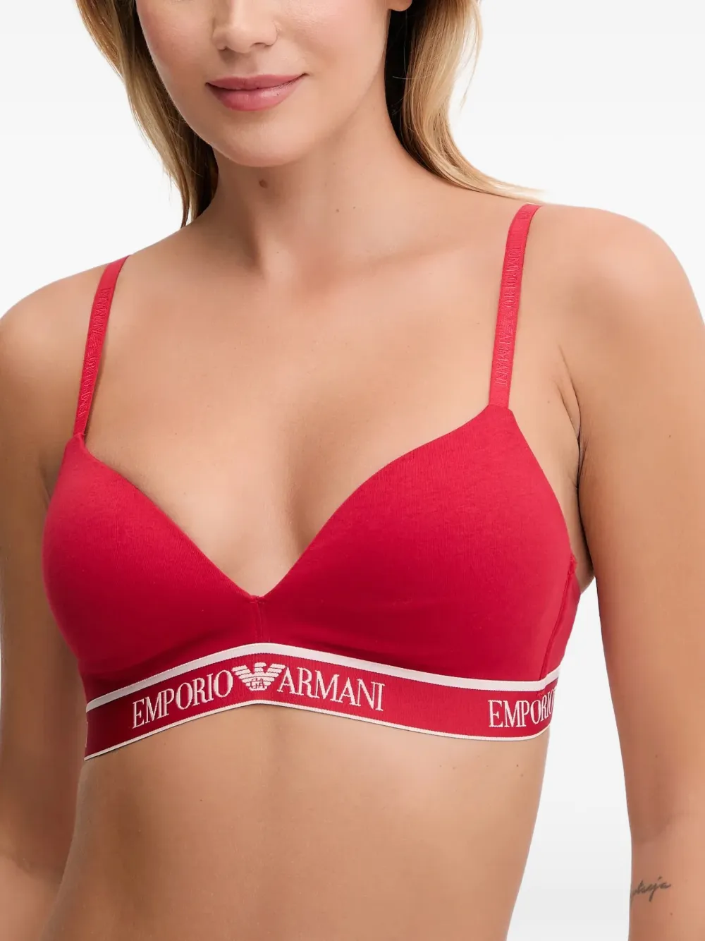 Emporio Armani logo-tape triangle bra - Rot