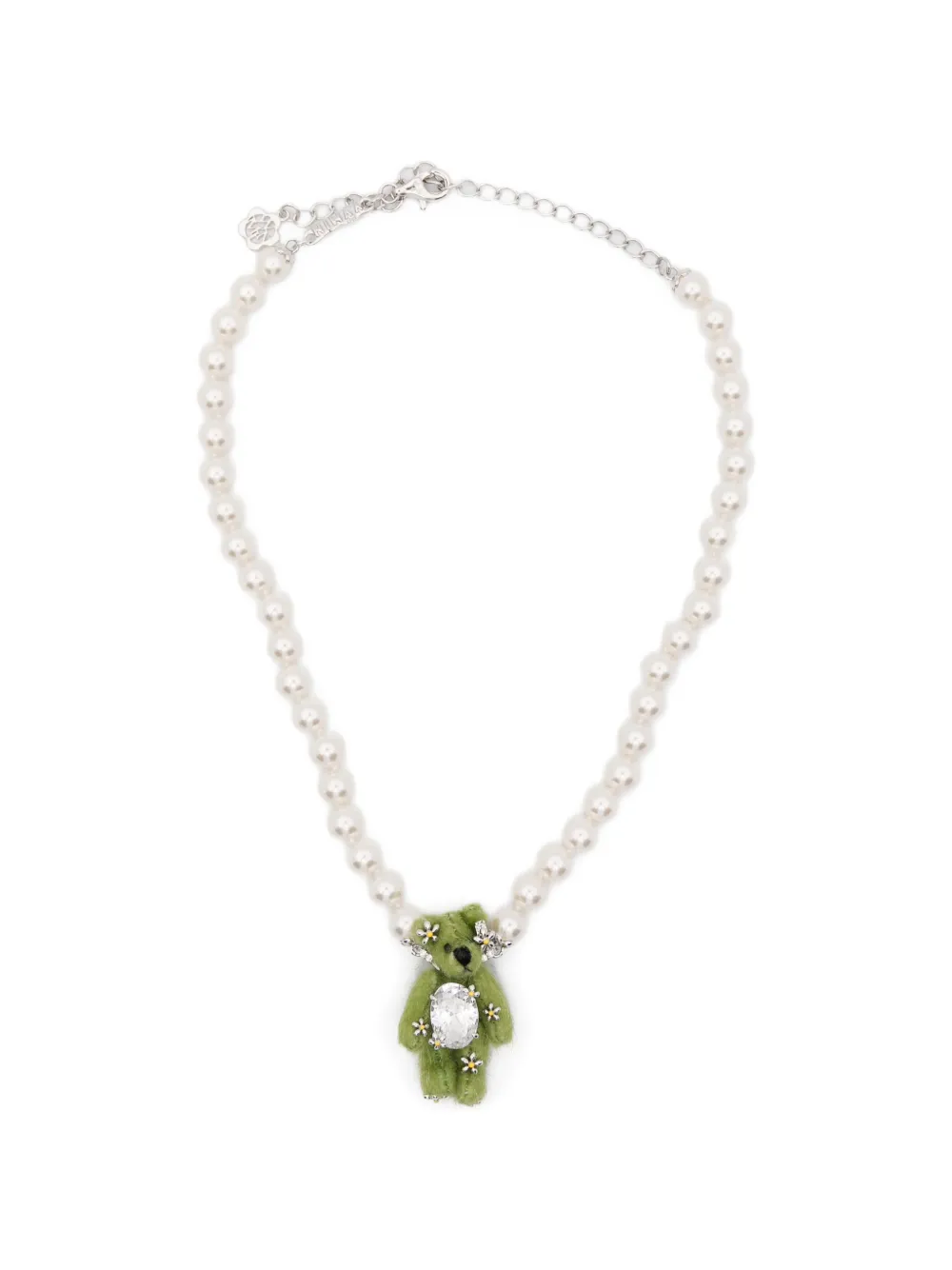 YVMIN bear-pendent pearl necklace - Argento