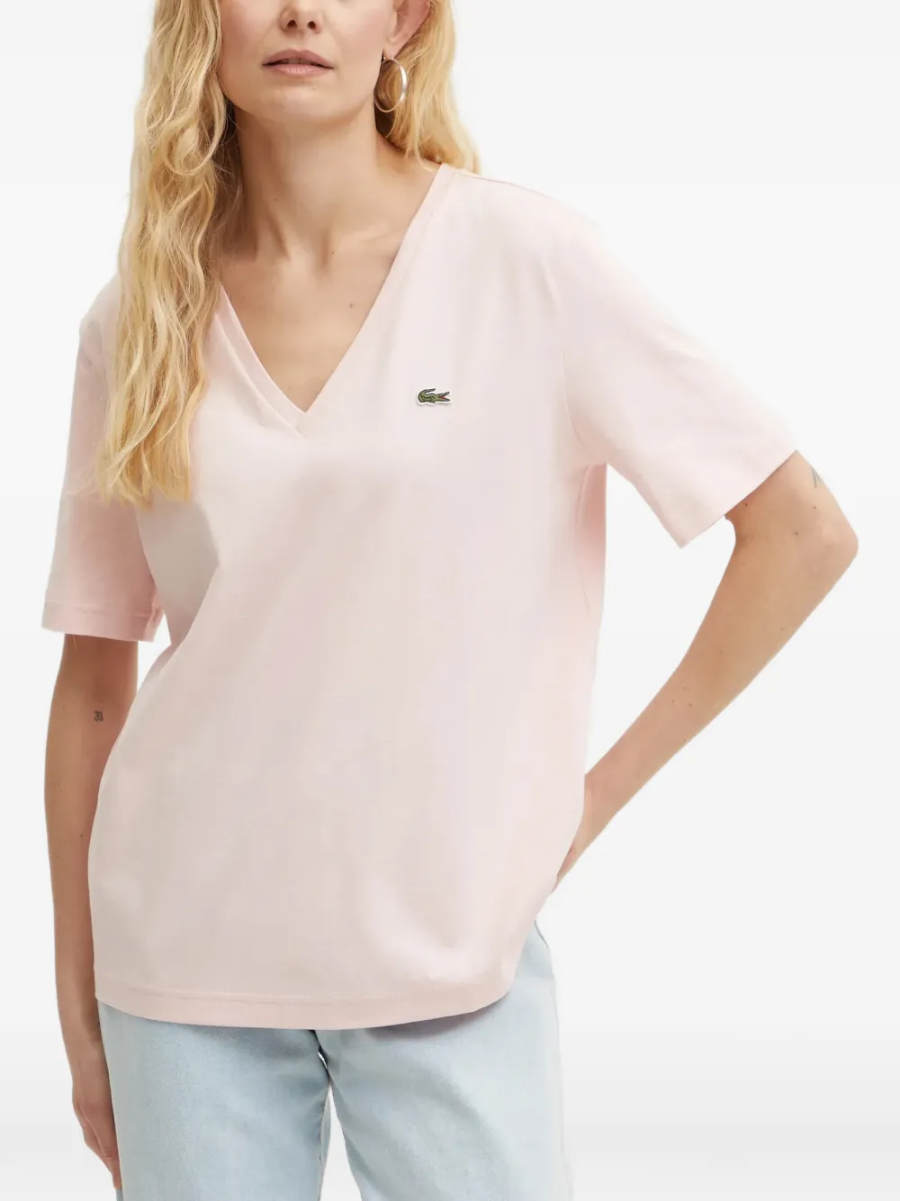 Lacoste T-shirt con logo e scollo a V - Rosa
