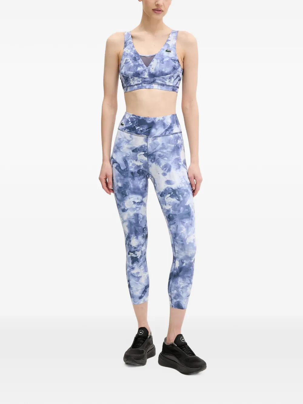 Lacoste tie-dye logo-patch sports bra Blauw