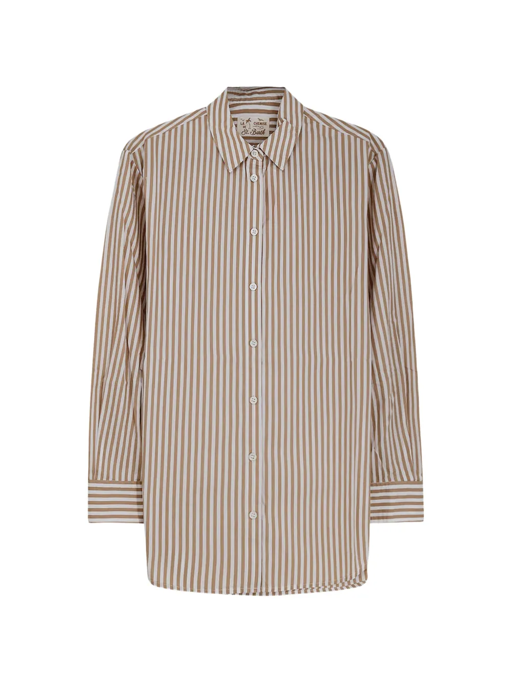 MC2 Saint Barth Gestreepte blouse met geborduurd logo Beige