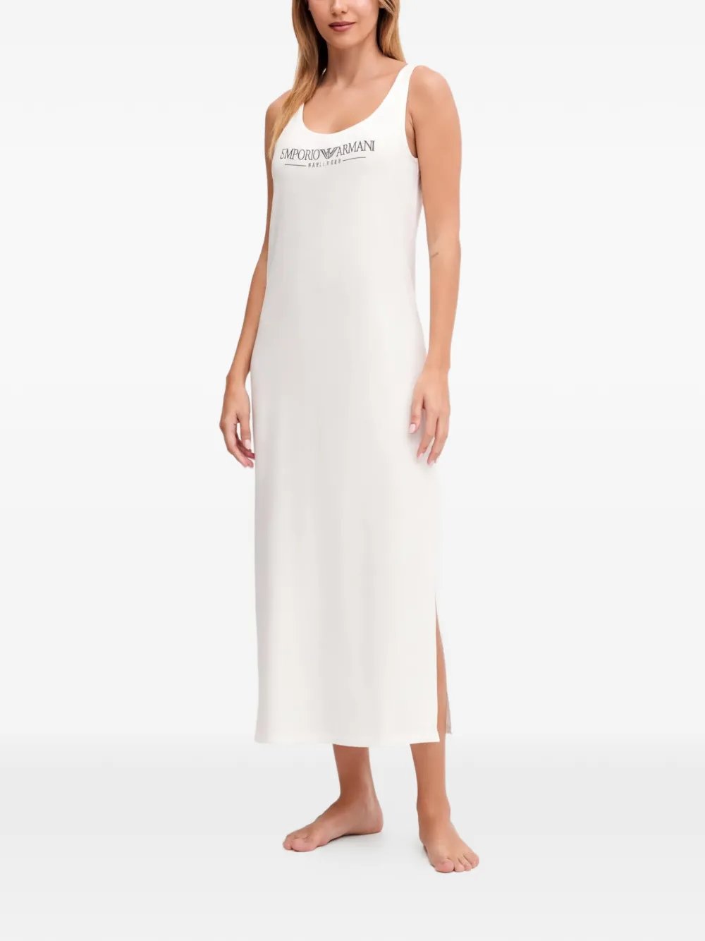 Armani Exchange logo-print side-slit nightdress - Weiß