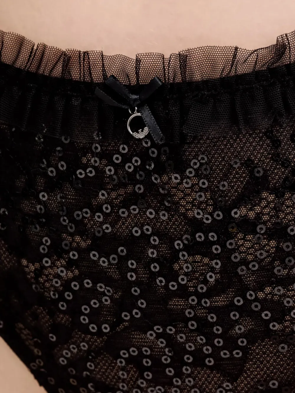 Armani Exchange Slip verfraaid met pailletten en kanten afwerking Zwart