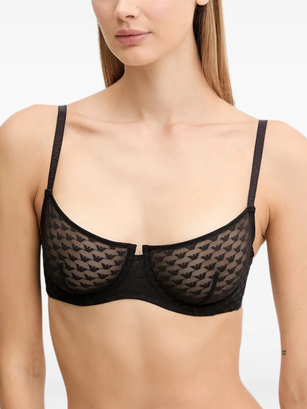 Armani Exchange monogram-pattern underwired bra - Schwarz